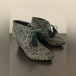 Rebecca Minkoff Mia Army Green Calf Hair Leopard Wedge Booties Size 8
